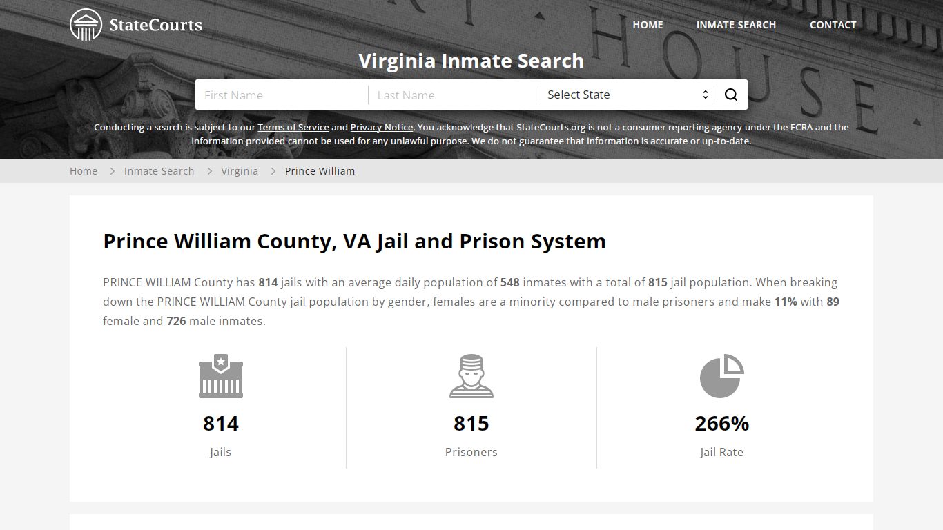 Prince William County, VA Inmate Search - StateCourts